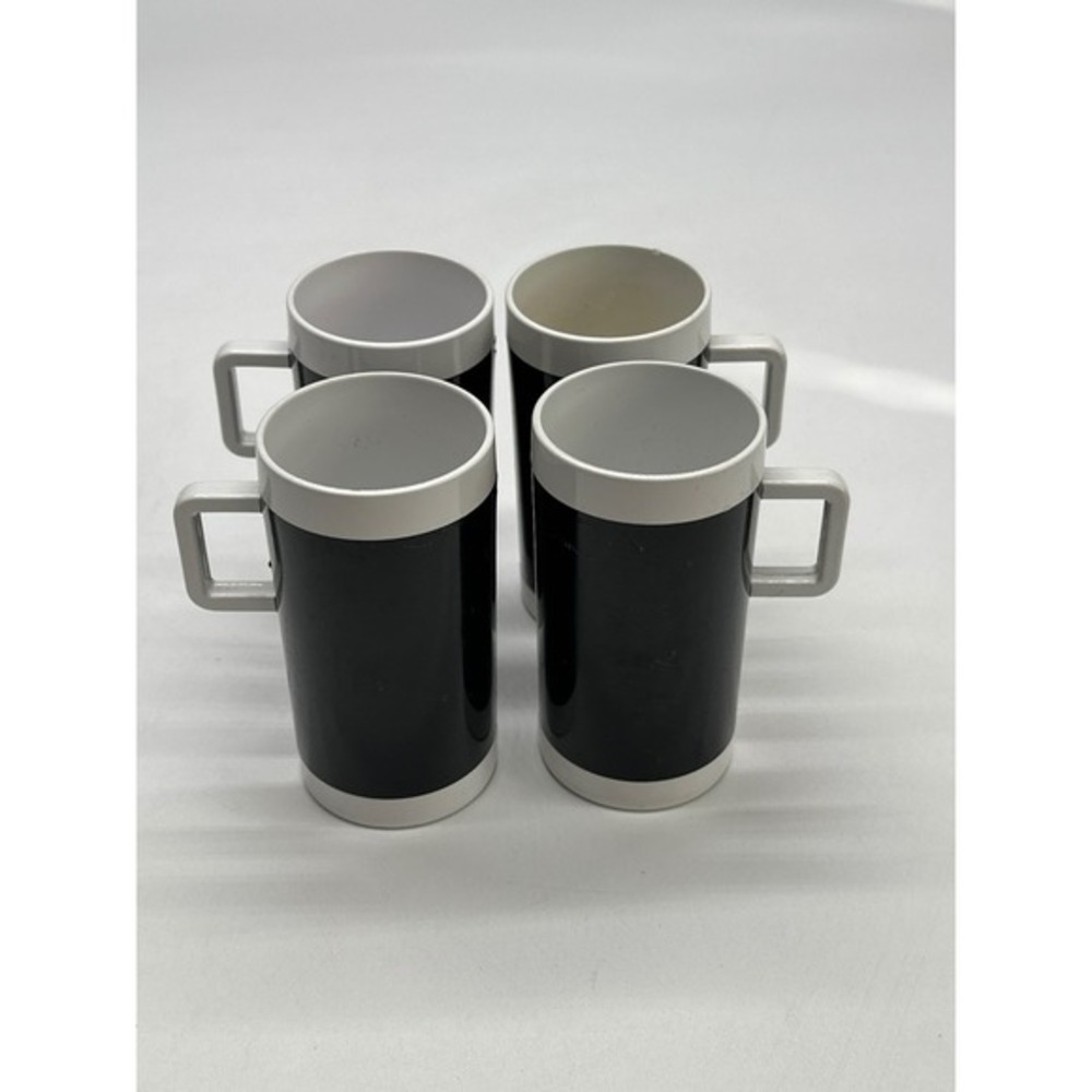 Braniff Airlines Black and White Cylindrical Coffee‎ Mugs Set of 4